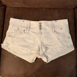 Distressed White Jean Shorts